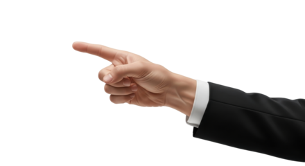 Isolated hand in a suit pointing, indicating direction, sign, or choosing something
