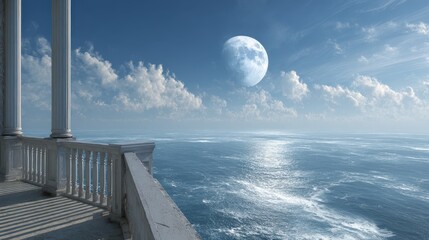 Majestic Coastal View from a Lighthouse Balcony Over Vast Ocean
