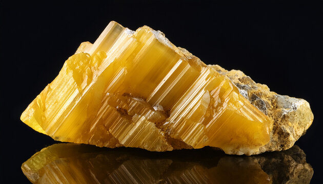 Sample Of Rough Yellow Scapolite Crystal On Black