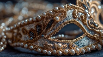 Detailed Macro Shot of Elegant Lace Mask with Tiny Beads and Bokeh
