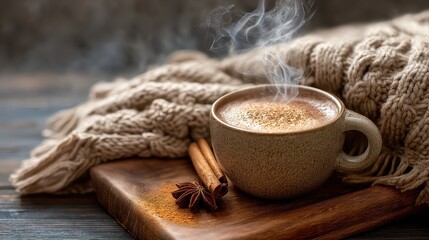 Steaming Cocoa with Cinnamon and Pumpkin Spice on Cozy Setup