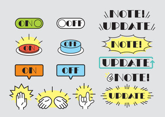 資料用 Icon Set (color)– プレゼン資料に使える ON/OFF・NOTE・UPDATE・ハンドサイン アイコン集(カラー)