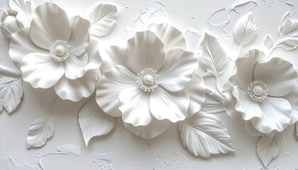 Ornate white floral relief design on textured background