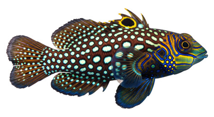 Isolated Scooter dragonet, marine fish with striking colors and patterns, beautiful animal