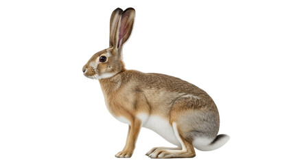 Isolated European hare, wildlife animal posing with alert posture, tall ears erect, cute © Dennis
