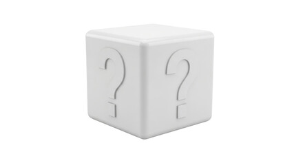 Isolated cartoon cube with question marks on two sides, 3D rendering, mystery box concept