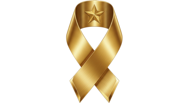 Isolated gold ribbon loop with star award, patriotism symbol of support or celebration