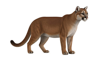 Isolated Cougar looking to the side in a standing pose with an alertness expression, wildcat