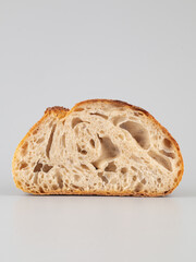 Tartine bread on a light background, isolated, close-up.