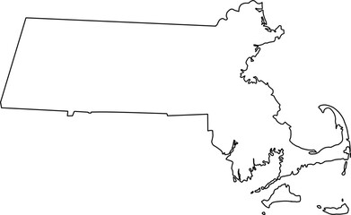 Highly precise detailed vector outline map of the Commonwealth of Massachusetts, isolated and ready for cartography and political illustration.

