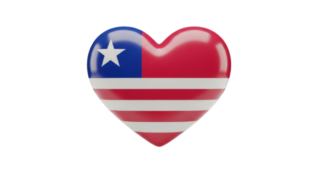 Isolated Heart-shaped Glossy Rendering with Patriotic Liberia Country Flag Colors Swirl - Powered by Adobe