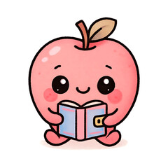 Cute Apple Reading a Book