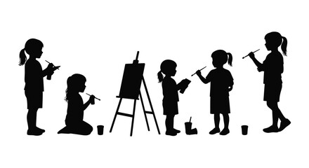 Children engaged in art activities with an easel a beautiful silhouette © Kuntol02