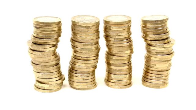 Stop motion animation Raising of coins stacks background and coin into a clear glass jar, Money saving and economy Concept.