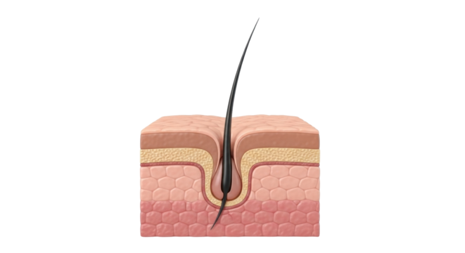 Isolated cross section of human skin with hair follicle anatomy, realistic design