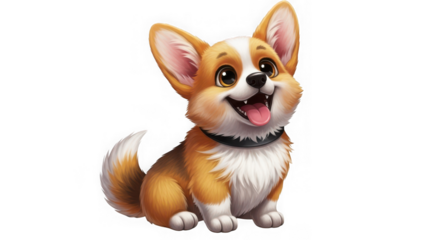 Cute cartoon corgi puppy dog sitting and smiling, isolated on transparent background