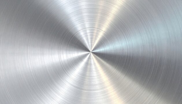 Circular brushed metal texture with concentric lines radiating from the center, showing a gradient of light and shadow creating a polished, reflective surface - Powered by Adobe