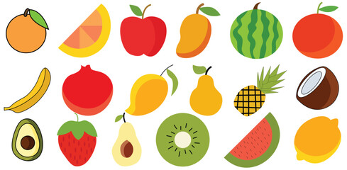Tropical and Fresh Fruits Vector Collection – Bananas, Pineapples, Strawberries, Apples, Watermelons