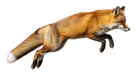 A red fox in midleap, isolated on transparent background