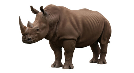 Isolated rhinoceros standing in a powerful pose, strong and muscular, impressive creature