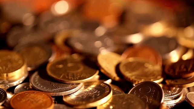 Large pile of bullion gold coins falling. background with gold of coins Top view of the gold coins of the USA