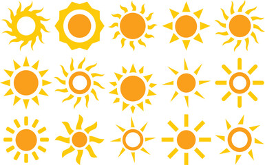 Sun Icons Vector Set – Decorative Full & Half Suns, Solar Glow & Nature Sunshine Graphics