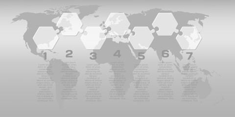 Seven steps line infographic, puzzle diagram