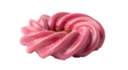 Isolated donut pastry with shiny pink glaze topping, delicious sweet snack treat, bakery item