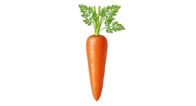 Isolated orange carrot with green leaves for food concepts, raw vegetable ingredient