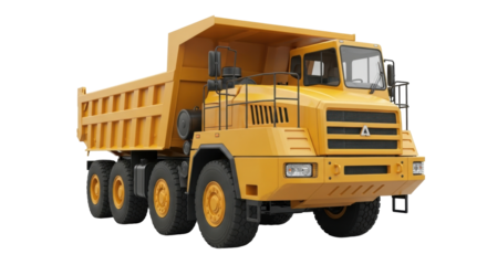 Isolated yellow articulated dump truck vehicle, a construction and building site machine