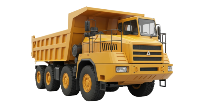 Isolated yellow articulated dump truck vehicle, a construction and building site machine