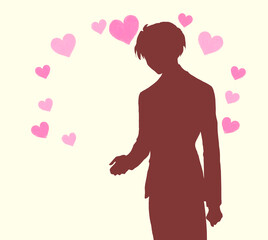 好意を抱く男性　ハートマーク　空白　シルエット