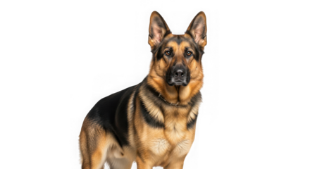 A majestic german shepherd dog standing attentively, isolated on transparent background