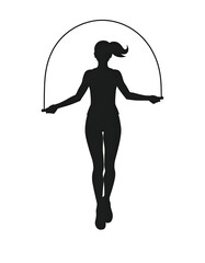 Obraz premium Silhouette of person jumping rope, fitness cardio workout activity isolated on transparent background.