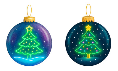 Watercolor Christmas Ornaments with Tree Design, Festive Holiday Clipart Illustration