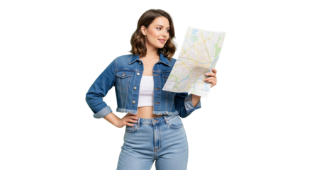 Young Woman Navigating a City with Map, Urban Exploration, Lifestyle Photography