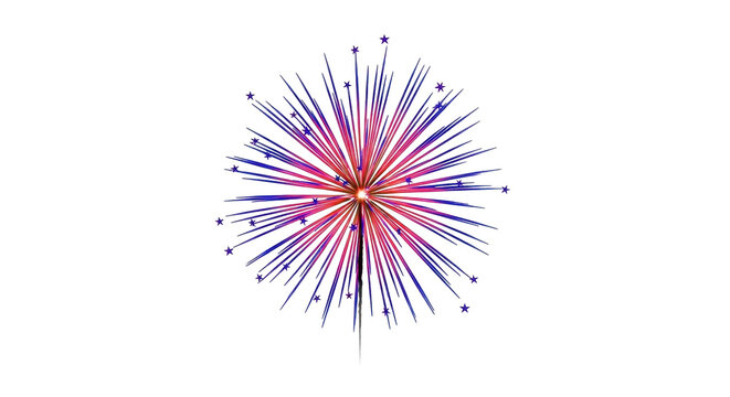 Isolated patriotic burst for July 4th independence celebration with radiating stars in the sky - Powered by Adobe