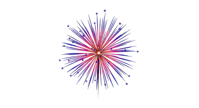 Isolated patriotic burst for July 4th independence celebration with radiating stars in the sky