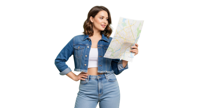 Young Woman Navigating a City with Map, Urban Exploration, Lifestyle Photography