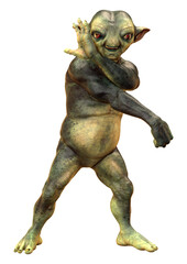 3D Rendering Green Alien on White