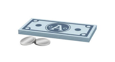 Fototapeta premium Isolated vector graphic of money stack with letter A and loose coins, personal finance concept
