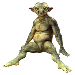 3D Rendering Green Alien on White