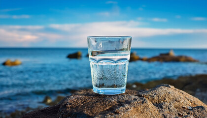 Fresh Potable Water In A Transparent Glass By The Coast