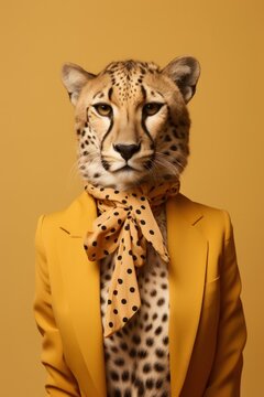 Cheetah wearing suit.