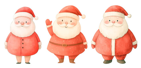 Watercolor Santa Claus in Three Cute Poses, Christmas Clipart Illustration