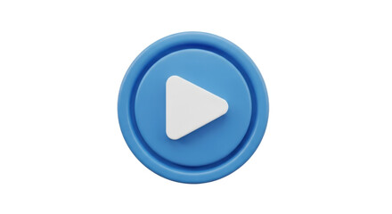 Isolated play button, round aqua blue media control, streaming service interface element