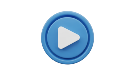Isolated play button, round aqua blue media control, streaming service interface element