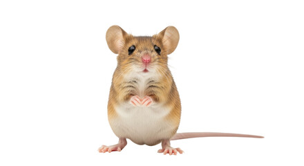 Isolated House Mouse Standing Upright, Cute Small Rodent, Furry Pet, Front View Animal