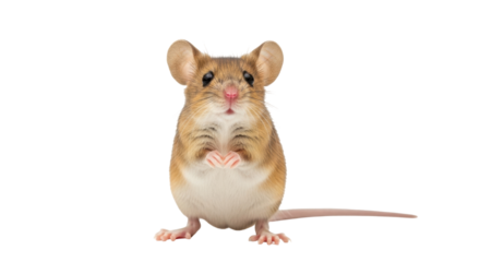 Isolated House Mouse Standing Upright, Cute Small Rodent, Furry Pet, Front View Animal