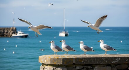 Seagulls Flying Over Water.